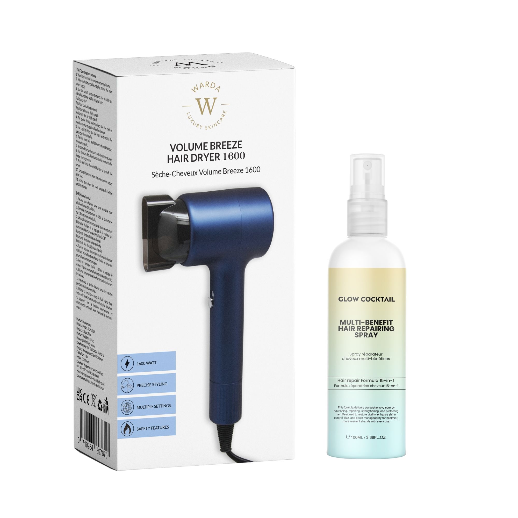 Glow Cocktail Asciugacapelli Volume Breeze con Spray Multifunzionale R