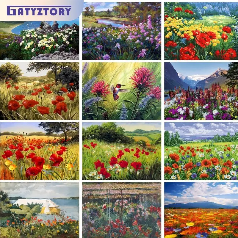 GATYZTORY-Peinture à l'huile par numéros, fleur colorée, cadeau de bricolage pour adultes, dessin sur les chiffres, bricolage, décoration de la maison