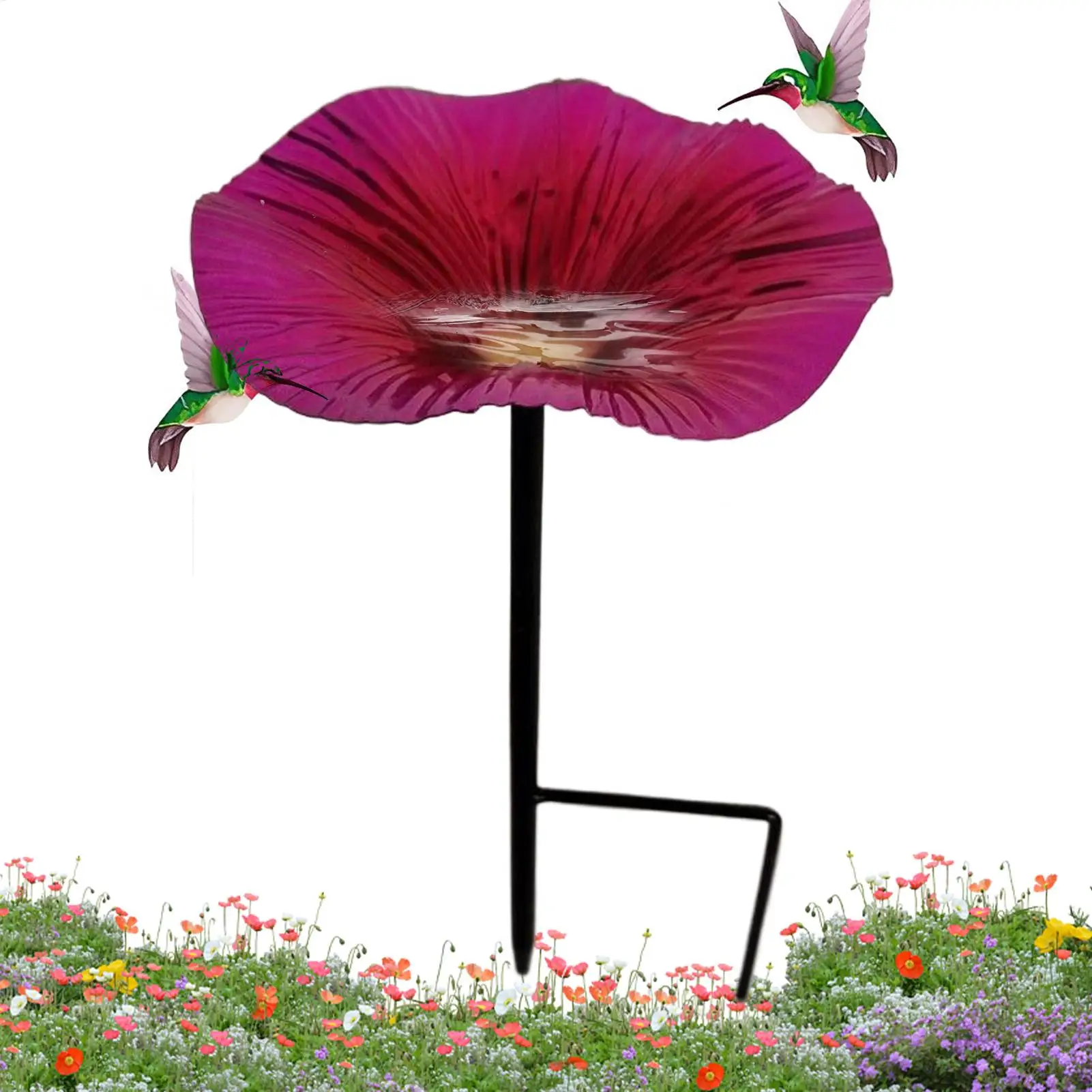 Bain d'oiseaux en métal en forme de fleur pour jardin extérieur, avec support amovible et piquet de jardin, pour cour, jardin et terrasse