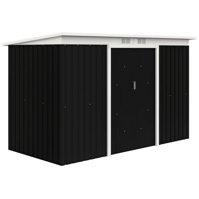 Abri de jardin en métal, 6,3 m³, 280 x 130 x 172 cm, abri pour outils, toit incliné, avec portes coulissantes, maison de jardin, abri de rangement pour jardin et terrasse, anthracite/gris foncé