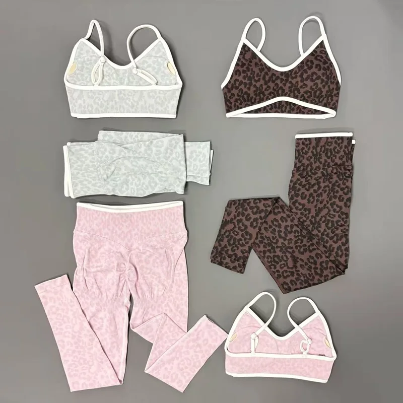Ensemble de sport NCOYOE pour femme, 2 pièces, soutien-gorge de yoga léopard et leggings, ensemble sans couture, coupe ajustée, sous-vêtements de sport, pantalon d'entraînement, vêtements de sport