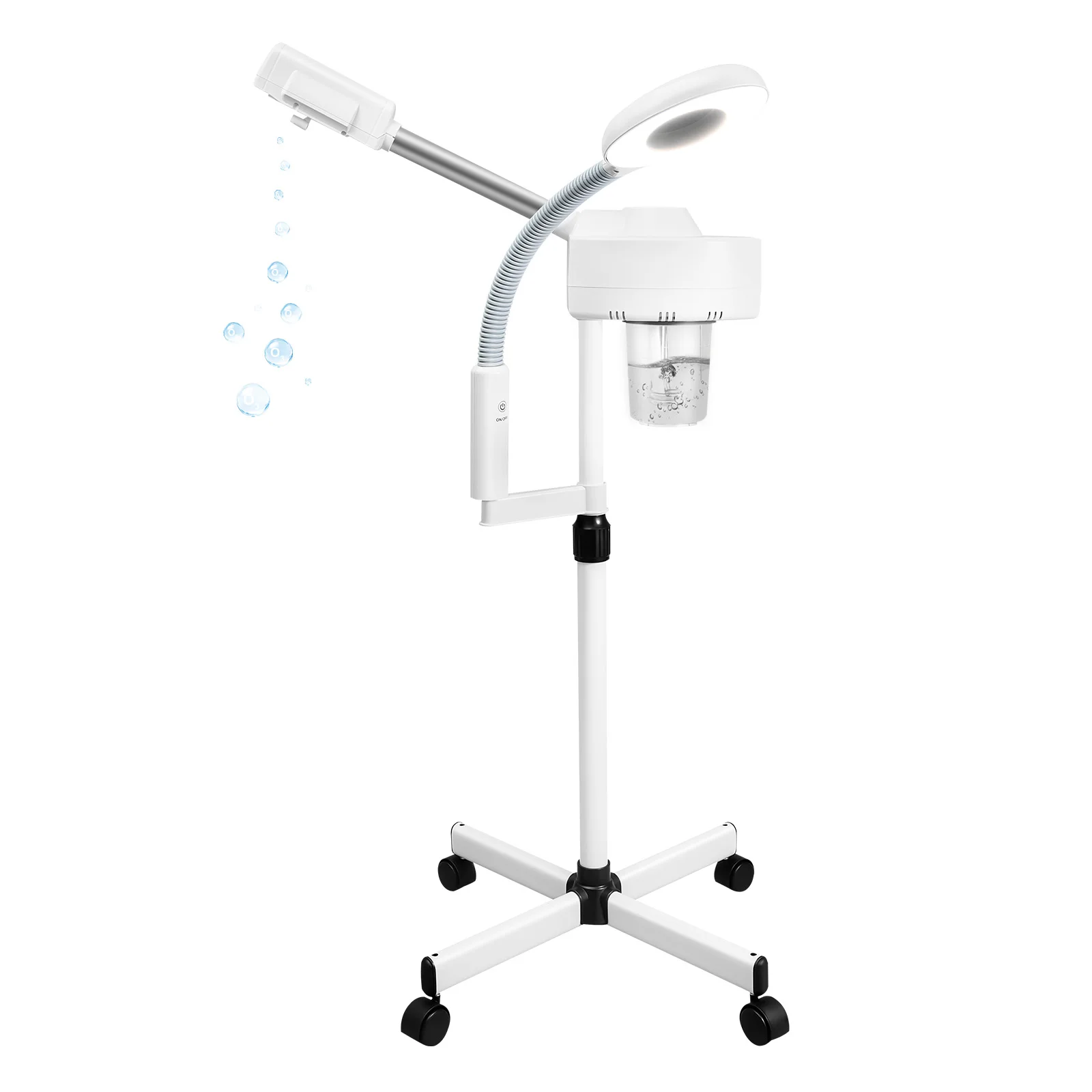 Appareil de soin du visage 2 en 1 220V avec lampe grossissante 5X, support roulant, ozone, appareil de soin du visage professionnel pour salon et soins de la peau à domicile