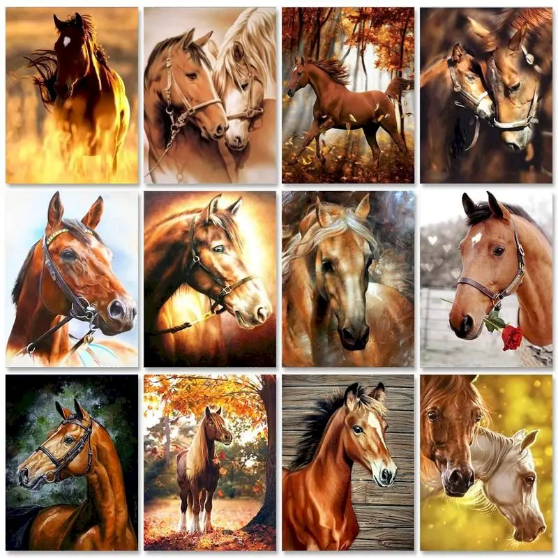 Gatyztoire bricolage peinture par numéros cheval animaux peinture acrylique sur toile dessin coloriage par numéros pour bricolage cadeau mur Art pictur