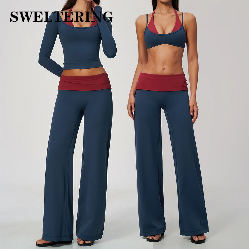 Tenues de fitness 2 pièces pour femmes, ensemble de yoga, vêtements de sport, vêtements de gym, ensembles de sport, pantalon évasé taille haute, soutien-gorge de sport.