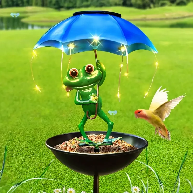 Lampe solaire de jardin en forme de grenouille, mangeoire à oiseaux extérieure, lumière solaire de jardin avec guirlande lumineuse LED pour la décoration de la cour, du jardin et des allées