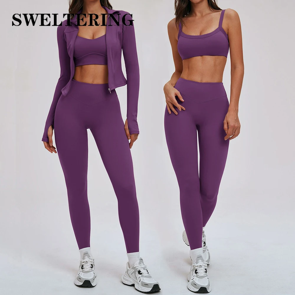 Ensemble de yoga 2/3 pièces, tenue de sport, survêtement de fitness, vêtements de gym pour femmes, legging de yoga, tenue de sport à manches longues, soutien-gorge de sport pour femmes