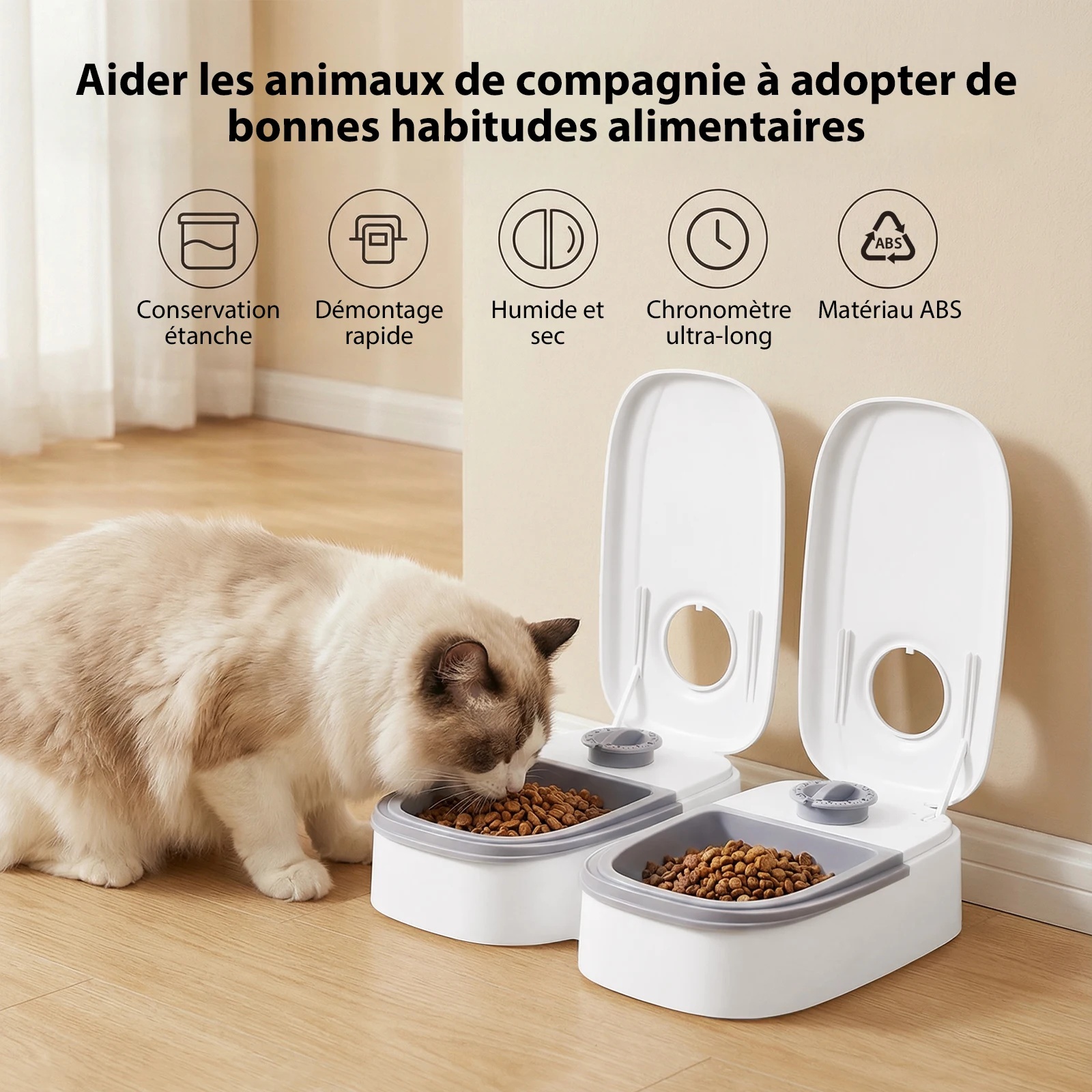 Distributeur automatique de nourriture pour chat à 2 repas avec minuterie de 48 heures | Distributeur automatique de nourriture pour chat 2x350ML, capacité totale 700ML, pour nourriture humide et sèche | Double gamelle pour chats et petits chiens |...