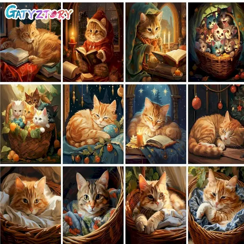 Gatyztoire bricolage peinture par numéros cadre pour adultes Catoon chat photo peinture décorative peinture bricolage ensemble artisanat cadeau Unique