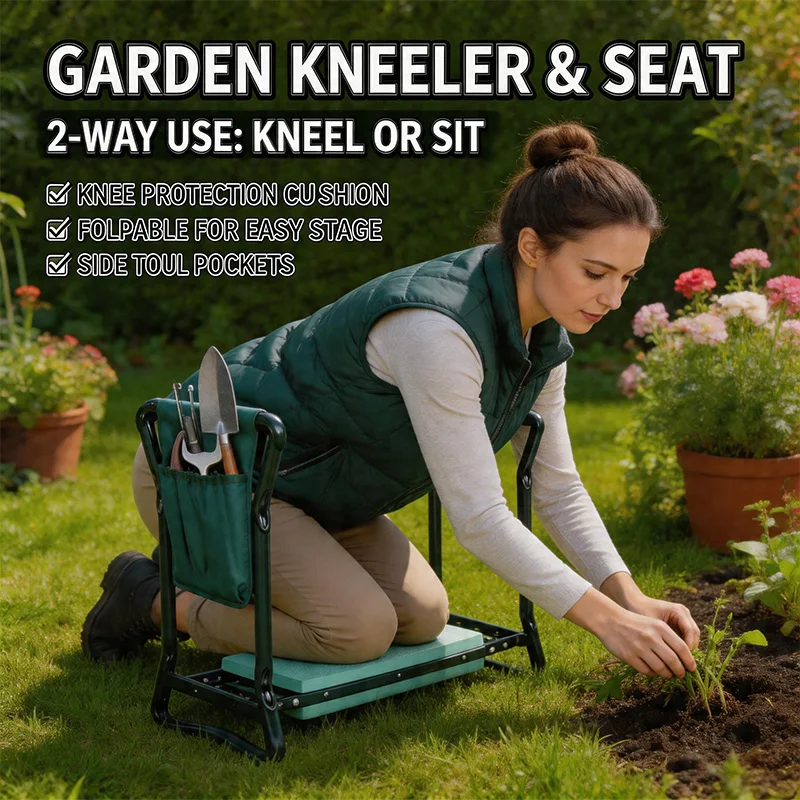 Siège de jardin pliant avec coussin d'agenouillement épais et large, robuste et polyvalent, tabouret de jardinage, banc de jardinage pour les genoux