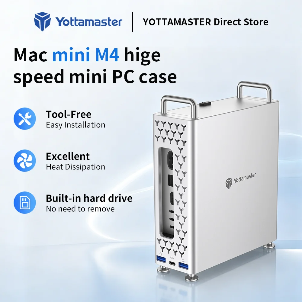 Yottamaster M4 Dock 5 en 1 pour Mac mini M4 avec boîtier NVMe SSD, USB-A 10 Gbps, extension de stockage SD/TF 8 To, compatible Mac mini M4/M4 Pro