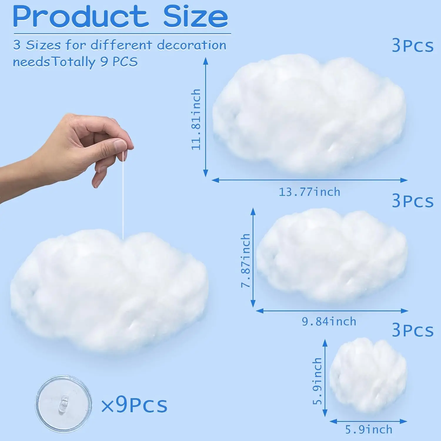 9 nuages artificiels en coton pour enfants, décoration de plafond, décoration de chambre, décoration de mariage, décoration d