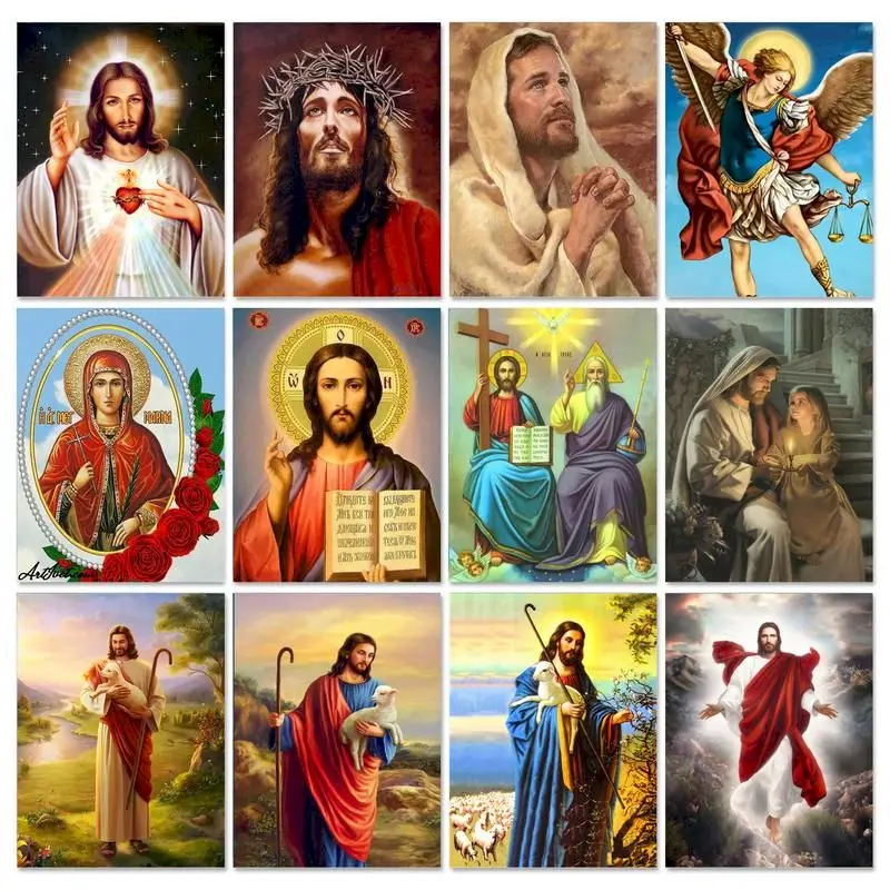 GatyzQuantité-Kit de peinture acrylique par numéros, bricolage, peinture religieuse de Jésus, travail d'art, bricolage, numéros, gérer sur toile