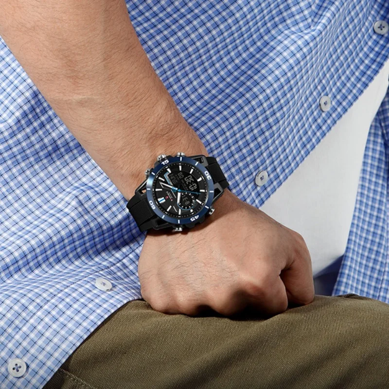 Montre NAVIFORCE pour homme, double affichage, étanche 5ATM, lumineuse, bracelet en TPU souple, montre de sport pour homme, pour le quotidien, en coffret cadeau