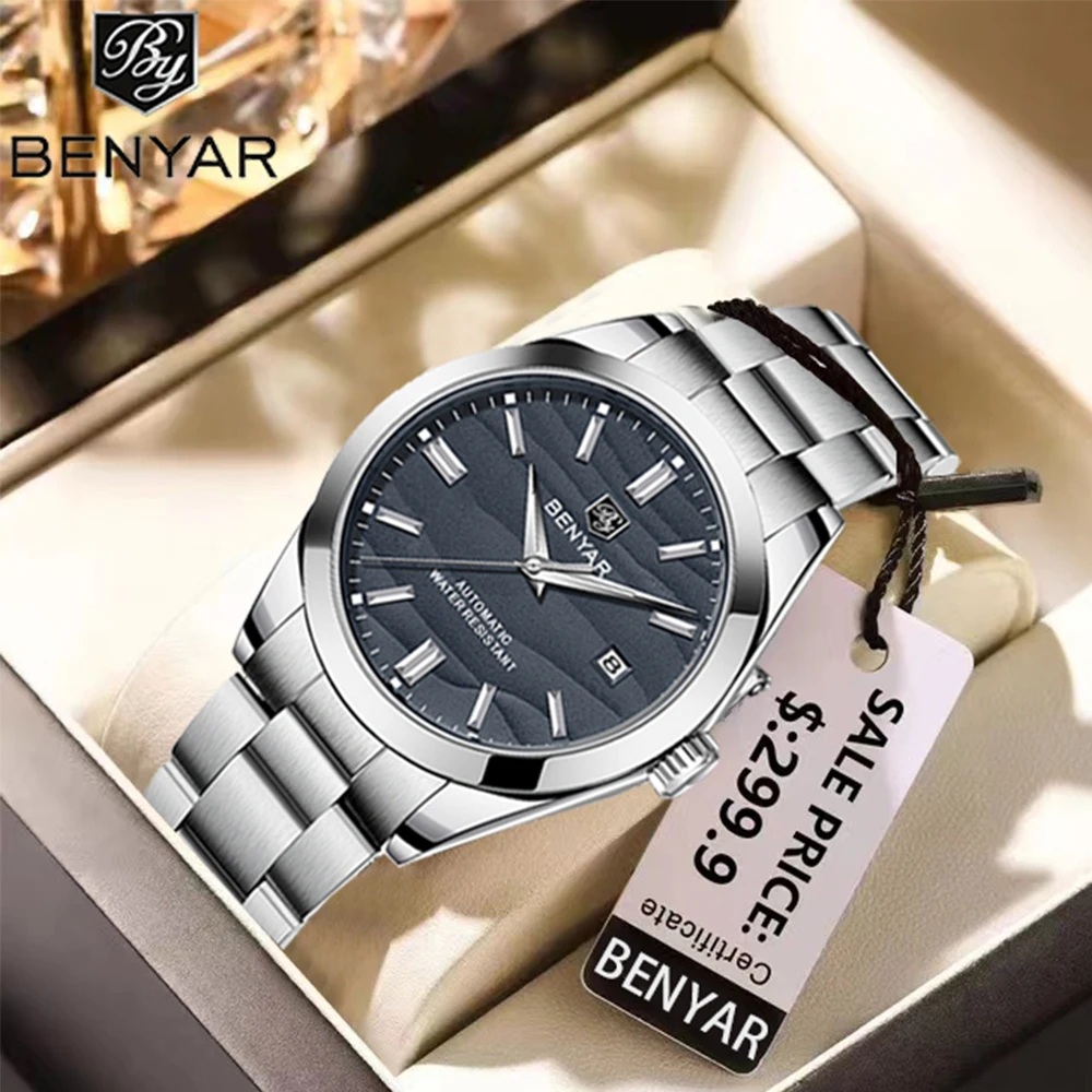 BEYNAR, montre de sport mécanique entièrement automatique en acier inoxydable, cadran désert, 40 mm, marque de luxe, étanche jusqu