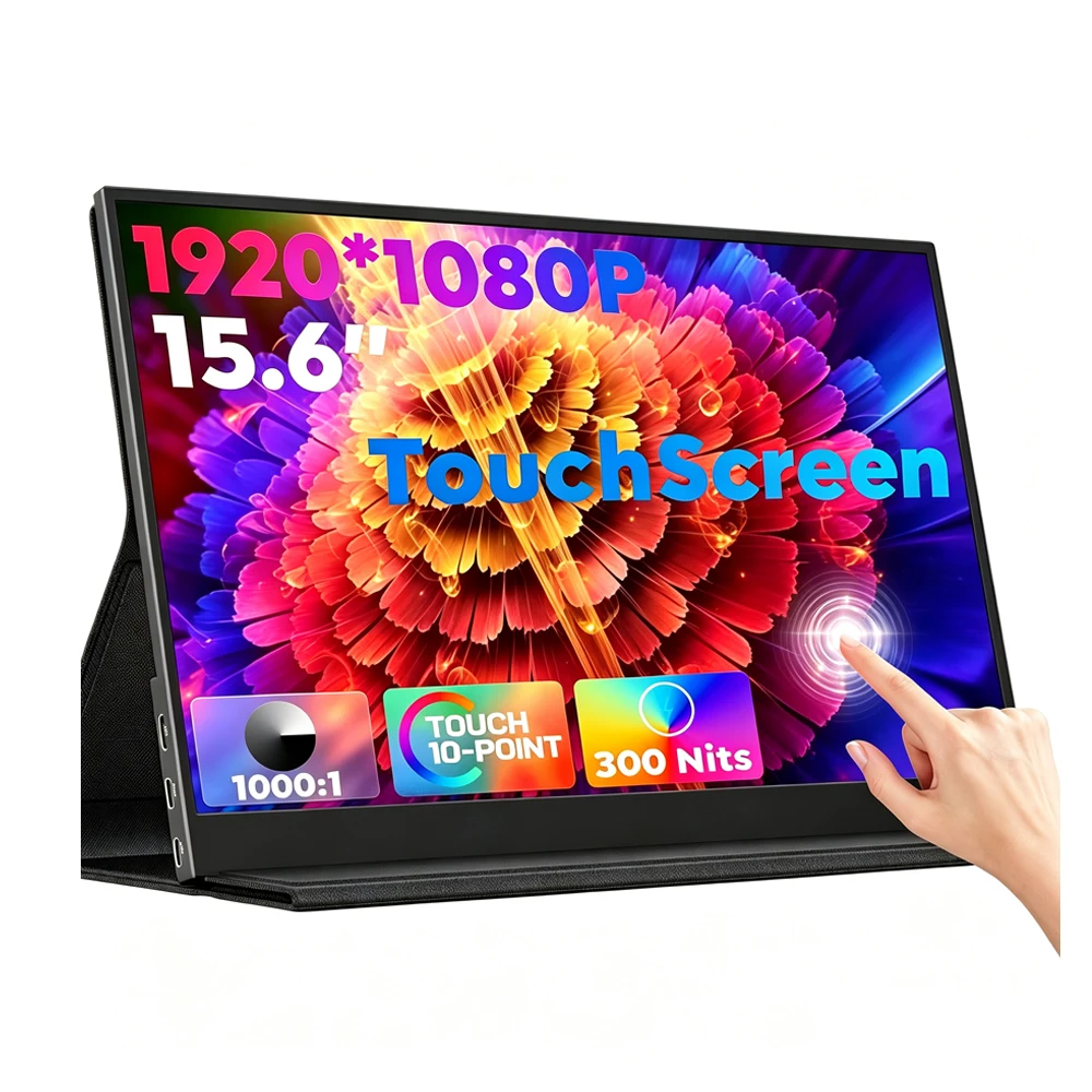 Moniteur portable tactile Amoudo 15,6 pouces 1920x1080P 60HZ, moniteur tactile portable, deuxième écran FHD fin avec Type-C et Mini HDMI, moniteur d