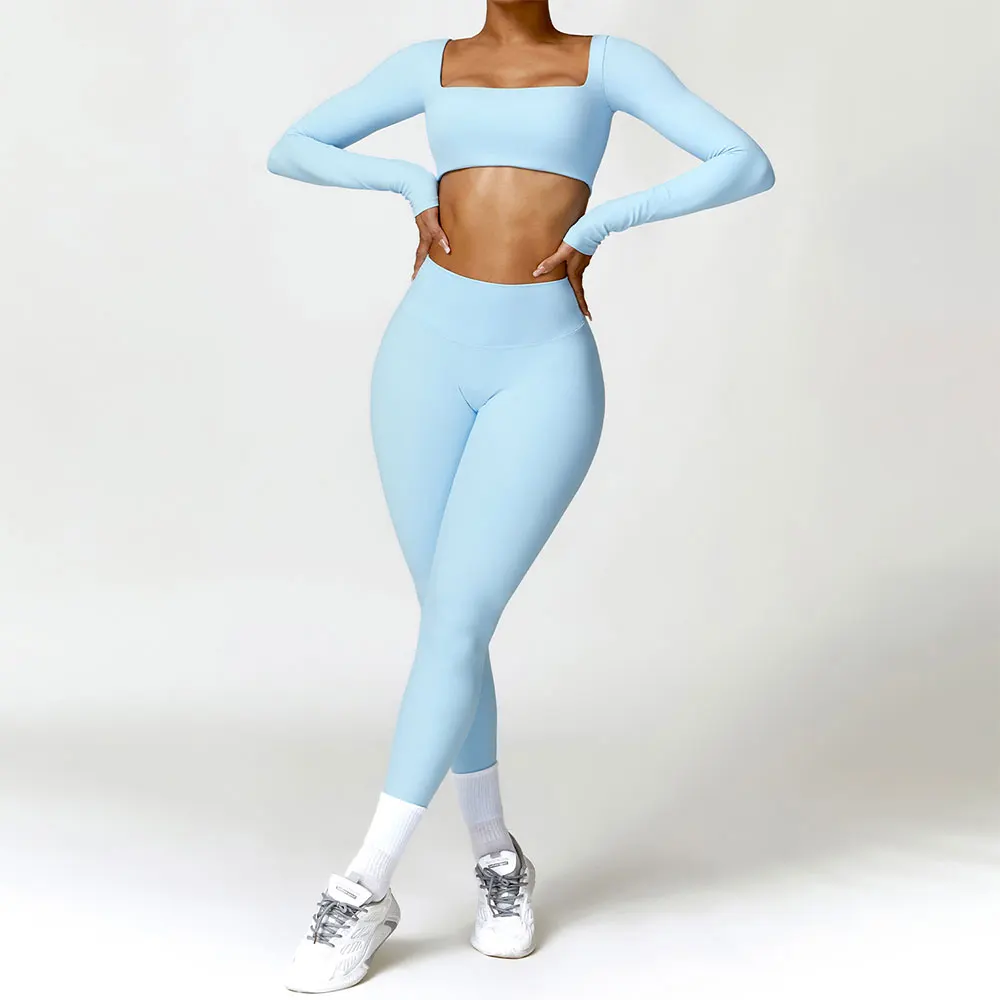Ensemble de Yoga 2 pièces pour femmes, vêtements de sport sans couture à manches longues, vêtements d'entraînement, vêtements de sport, Legging, soutien-gorge de Fitness, haut court, combinaisons de sport