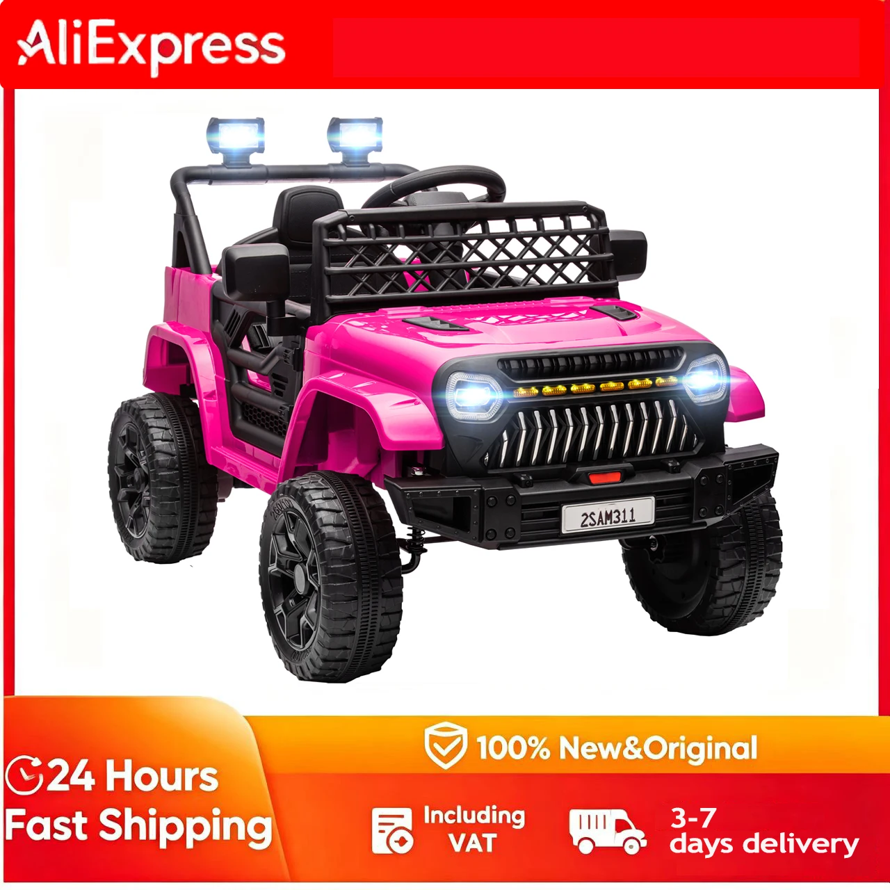 Voiture électrique pour enfants 12V avec télécommande 2,4 GHz, 2 moteurs, haut-parleur, musique LED, voiture jouet pour enfants de 3 à 8 ans, voiture jouet électrique, voiture porteur, rose, poussette électrique
