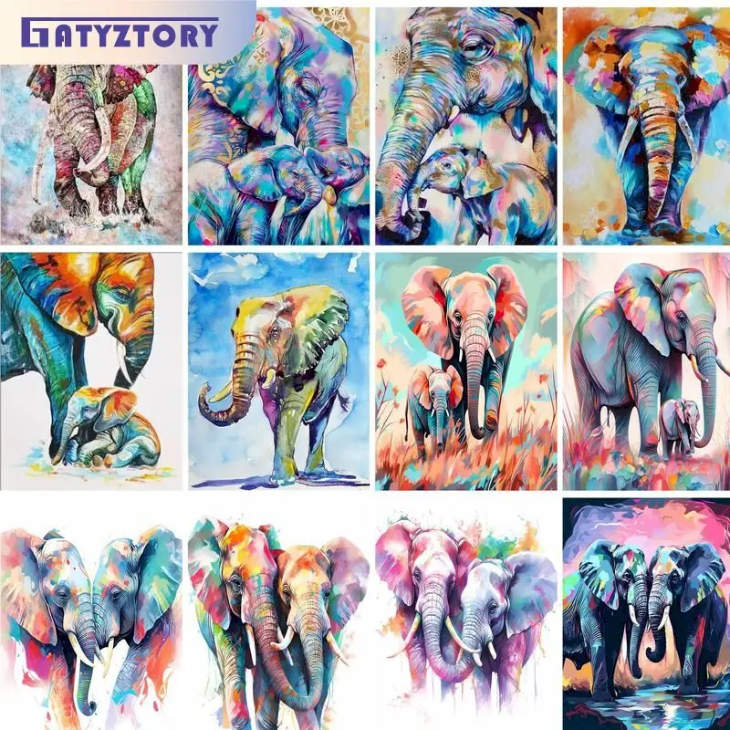 Gatyztoire acrylique bricolage peinture par numéros Kits éléphant animaux peinture acrylique sur toile dessin coloriage par numéros pour bricolage cadeau
