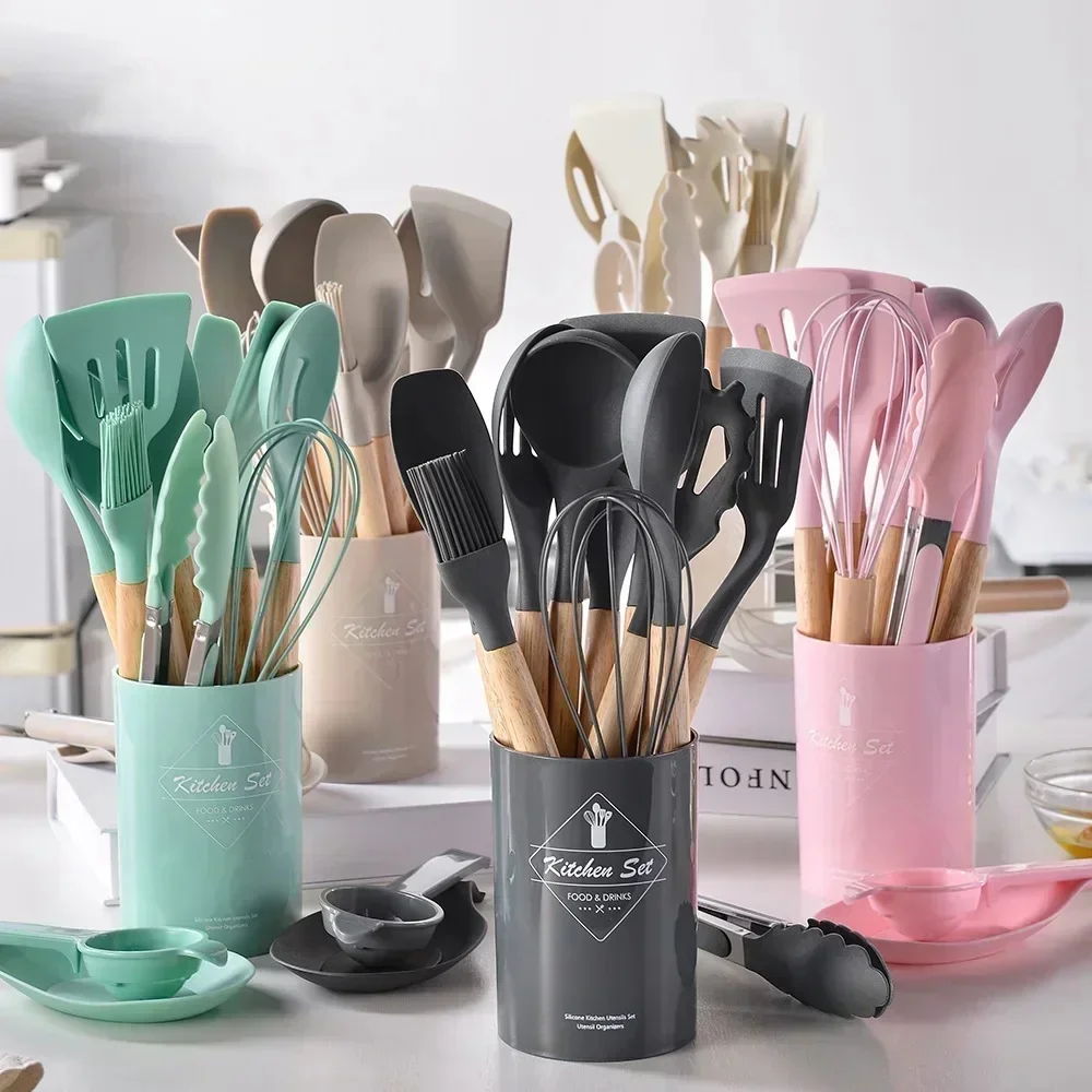 Ustensiles de cuisine en Silicone, ustensiles de cuisine, tourneur de qualité alimentaire, spatule cuillère à mesurer, ensemble d'ustensiles de cuisine pratiques, outils de cuisine 12 pièces/ensemble