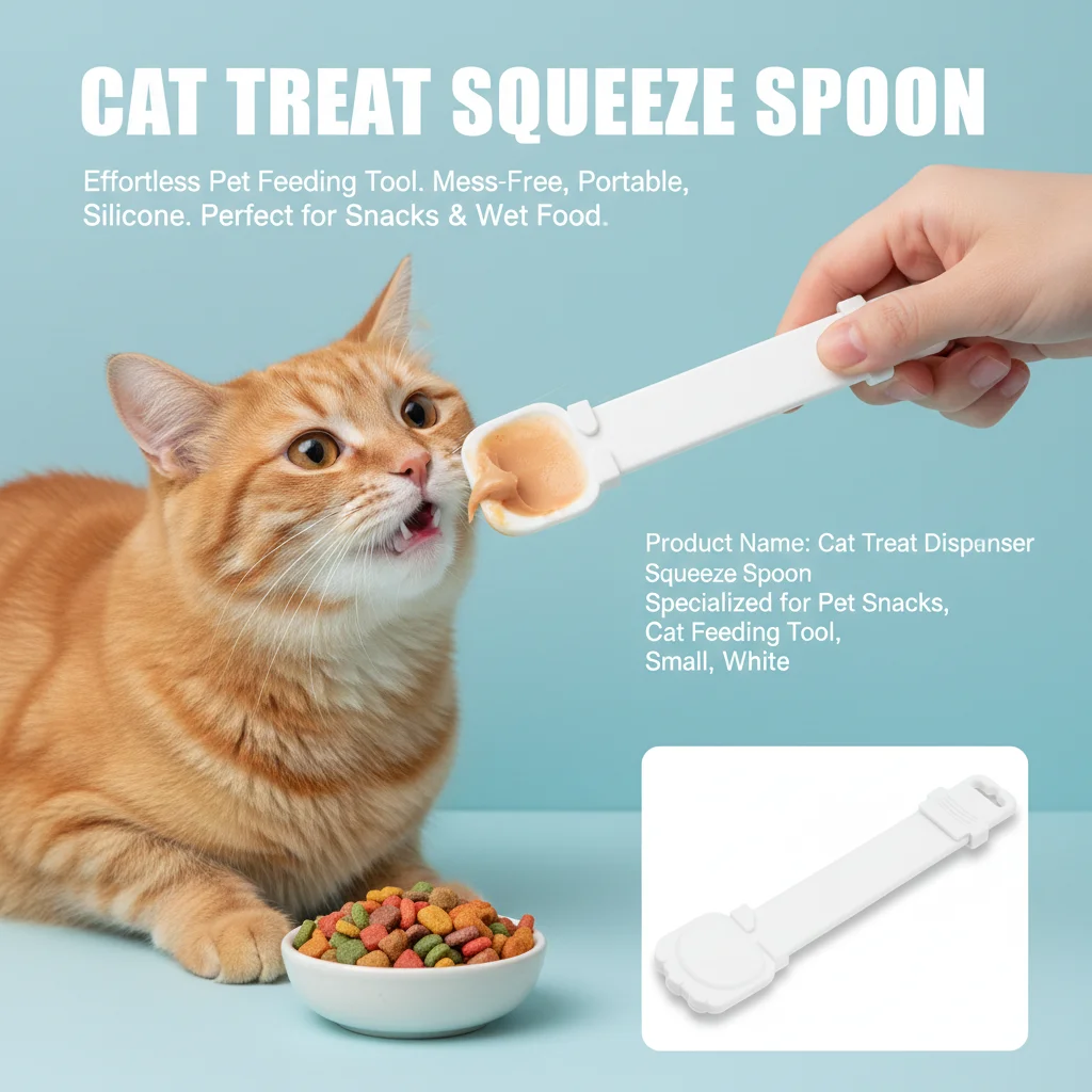 Cuillère distributrice de friandises pour chat à long manche, pour aliments humides léchables et aliments en pâte pour animaux de compagnie, cuillère à presser pour distributeur de nourriture, fournitures pour animaux de compagnie