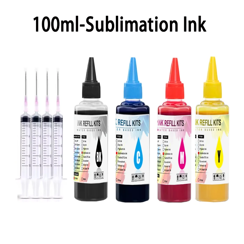 Encre de sublimation 100 ml, 4 couleurs/kit pour imprimantes Epson ET-3700, ET-3800, ET-3850, ET-4800, ET-4810, ET-4850, ET-7700
