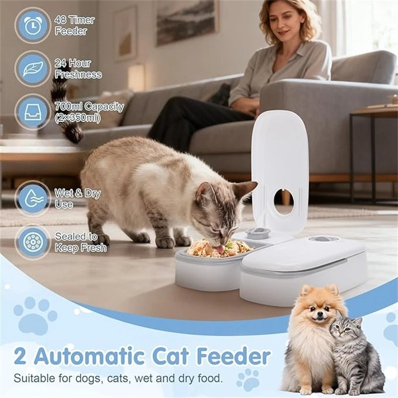 Distributeur automatique de nourriture pour chat, distributeur de nourriture pour chat programmable sur 48 heures, distributeur de nourriture pour animaux domestiques, distributeur automatique adapté à tous les animaux domestiques