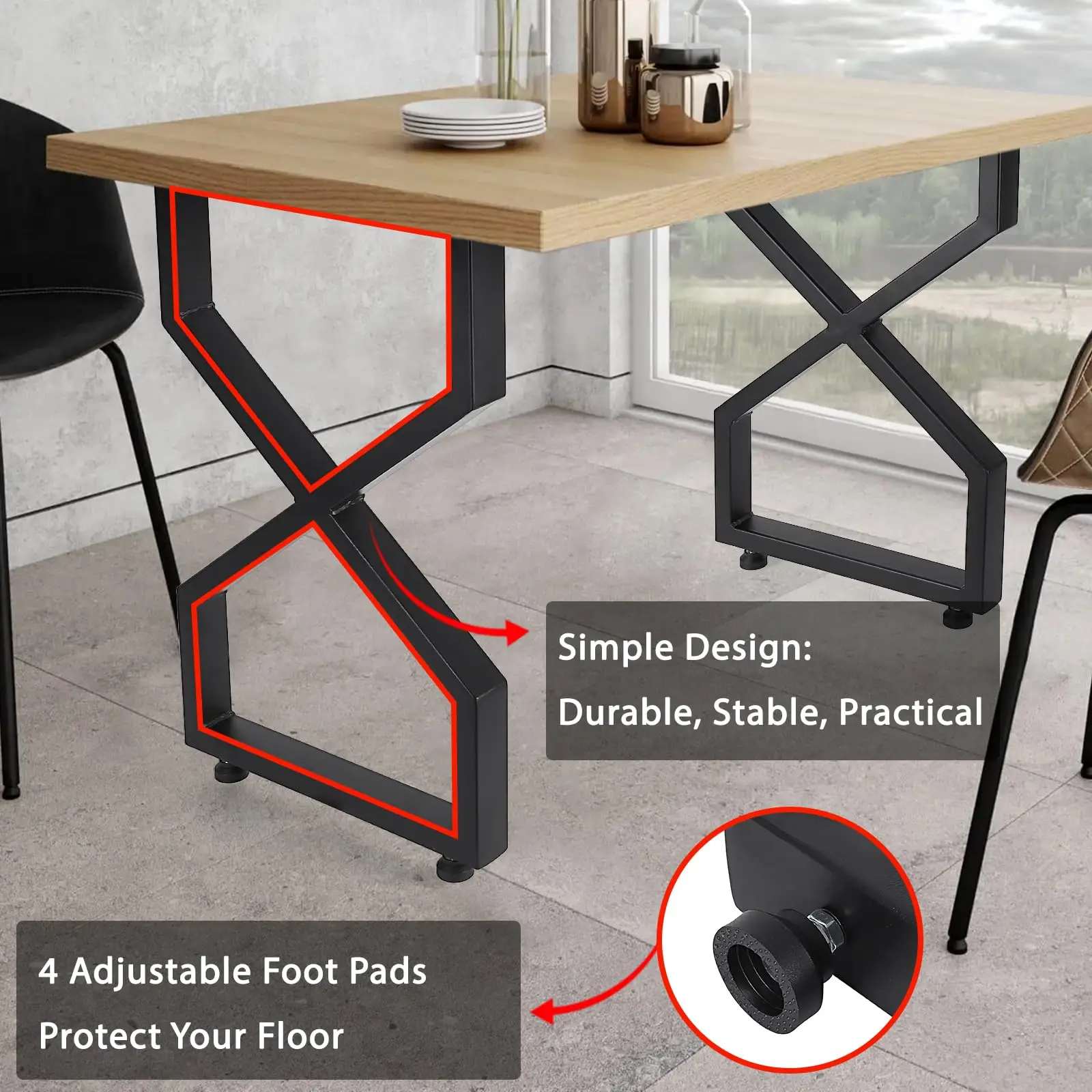 2er Set Tischbeine Aus Karbonstahl, 40cm - 71cm Schwere Tischkufen Im Industrie-Design, DIY Möbelbeine Für Esstisch, Schreibtisch & Couchtisch, Trapez/Quadrat/x-Form, Belastbar & Stabil
