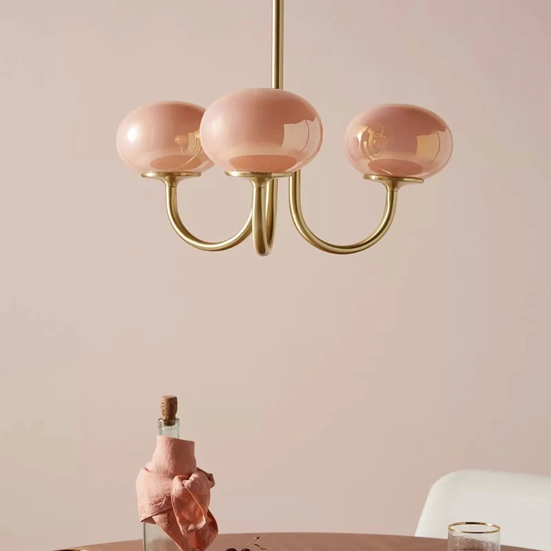 Mid-Century Rosa Glas-Kronleuchter Kreative Bauhaus-Leuchte Kunstvolle Wohnzimmer-Schlafzimmer-Hotel-Vintage-Mädchenzimmer-Dekorationsleuchte