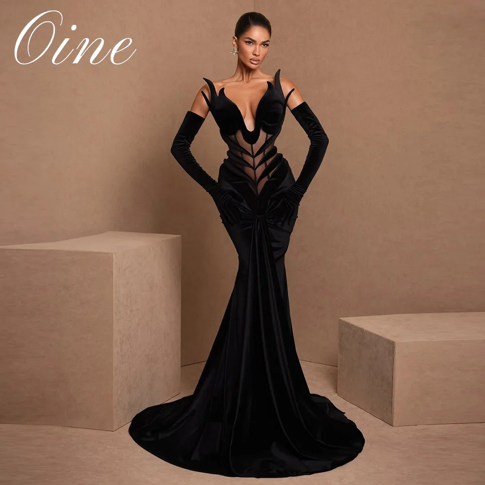 Oine Elegance Black Velvet Mermaid Evening Dresses V Neck Corset Unique Formal Occasion Dress New Design Prom Dress Customized