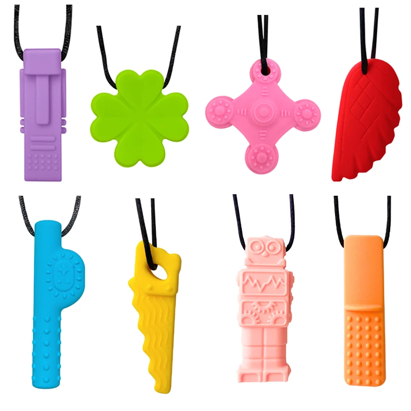 1/5/10pcs Silicone Teether Kids Chew Necklace Sensory Chewy Pendant Oral Motor Toys Therapy Tools for Autism Children's Goods