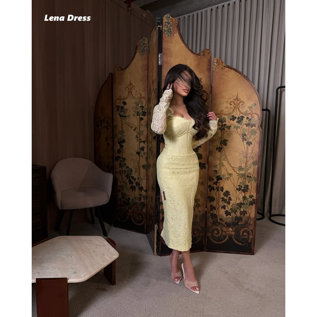 Lena Square Collar Luxurious Evening Dresses for Special Occasions Customized Women's Evening Dress for Weddings Yellow Lace