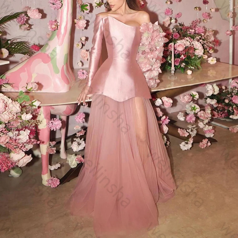Luxury Irregular Neck Evening Dresses with 3D Flowers Long Dress Exquisite High Quality Prom Party Gowns for Women Customized