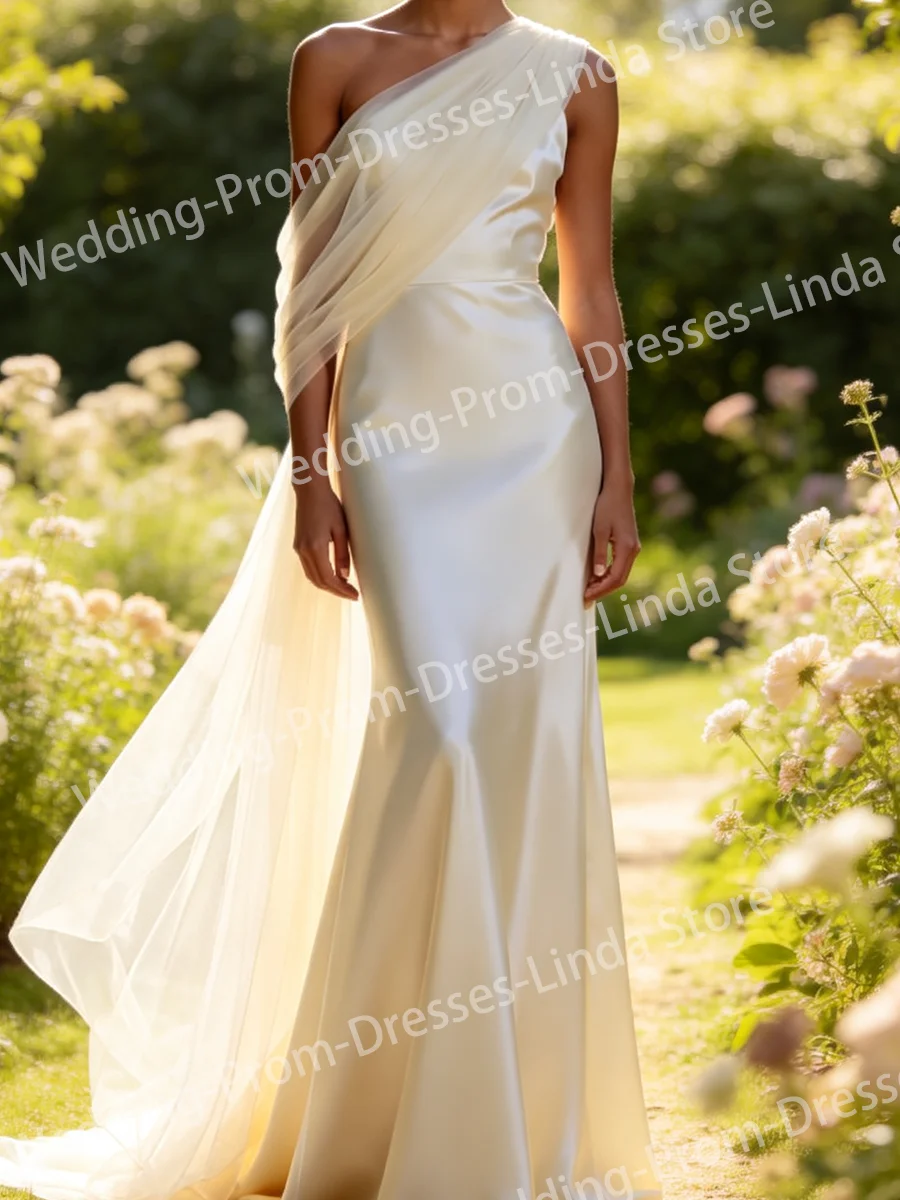 Classic One Shoulder Sleeveless Satin Slim Mermaid Formal Evening Dresses Birthday Party Prom Gowns Customized
