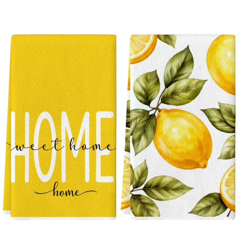 2Pcs, Summer Lemon Home Themed Kitchen Towels, 40Cm*60Cm Towel Set, Best Kitchen Towels, Super Absorbent Soft Cleaning Cloth, Cooking and Baking Tea Towel, Hand Towel, Cleaning Cloth, Dishcloth, Kitchen Decoration, Living Room Decorations, Kitchen...