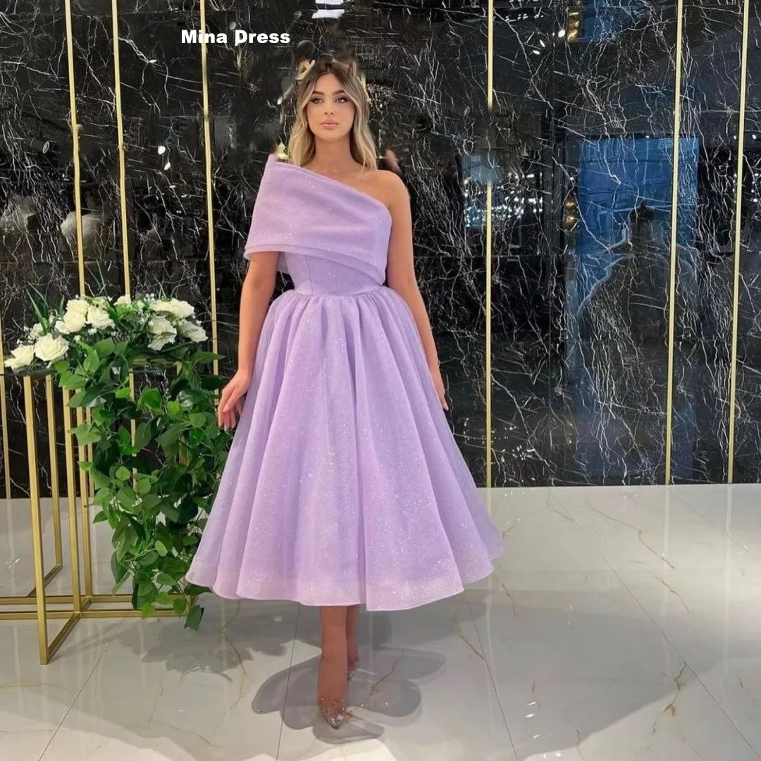 Mina Customized Purple One-shoulder Draped Midi Dress Luxury Party Dresses for Special Occasions Knee-length Prom 2026 Occasion