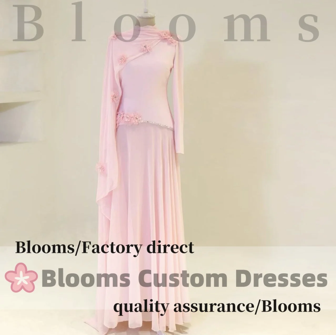 Customized Pink Cape Sleeve Formal Evening Dresses Prom Gown 3D Floral Appliques Beaded Chiffon Elegant Party Dresses 2026