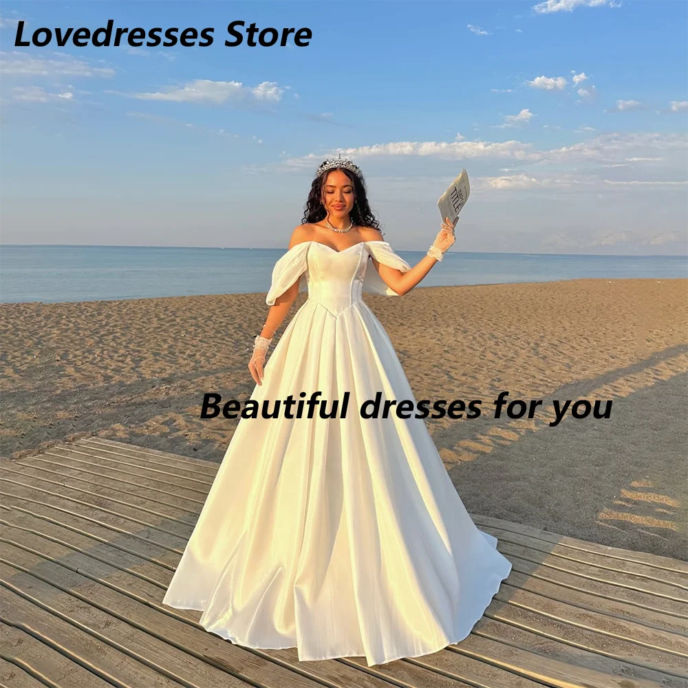 Off-Shoulder Wedding Dress for Women Sweetheart Ball Gown Satin Elegant Bridal Gown Beach Wedding Bride Formal Dress Customized