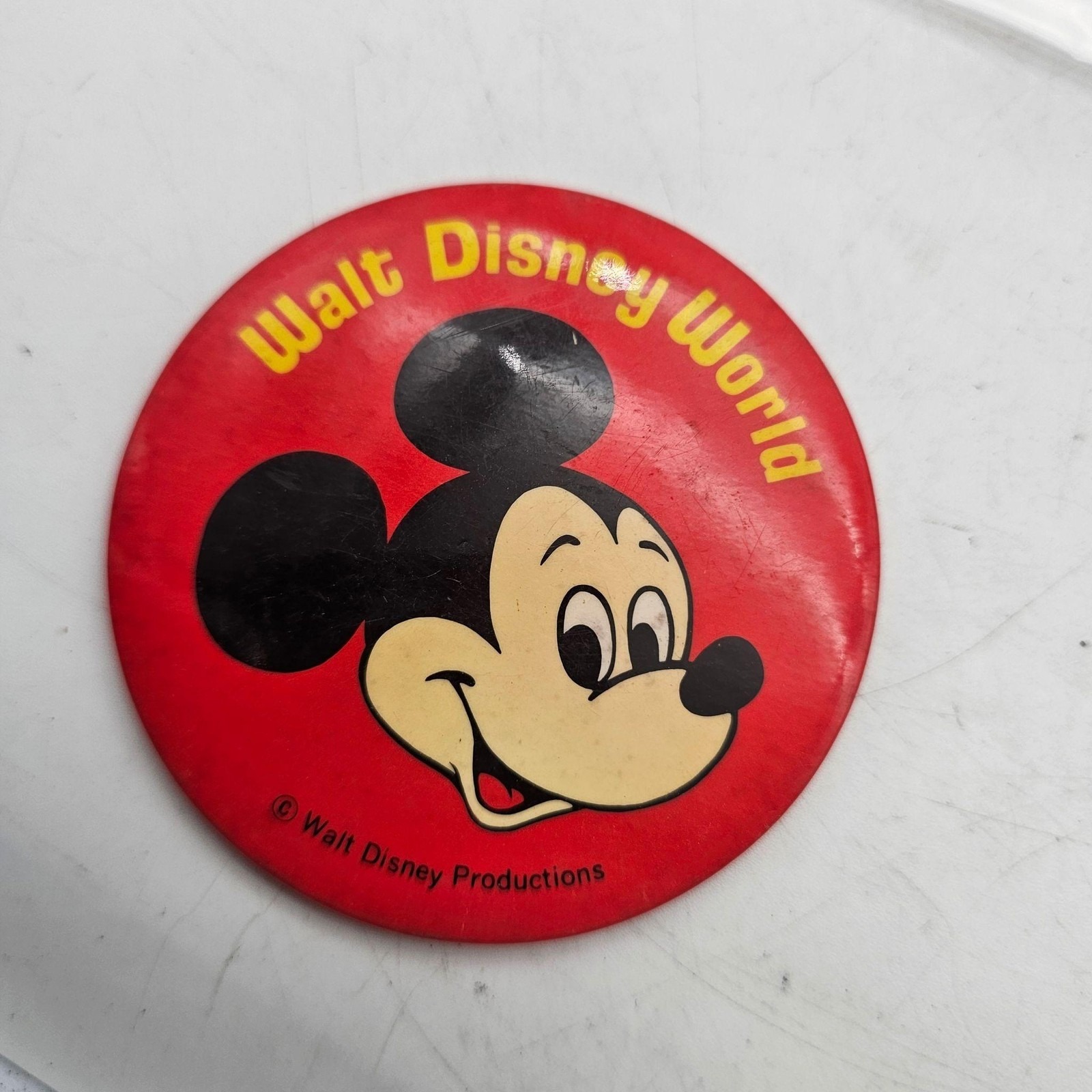 Disney Computers, Laptops & Parts | Vintage Walt Disney World Mickey Mouse Large Pinback Button Walt Disney Producti | Color: Black/Cream/Red/Yellow | Size: Os