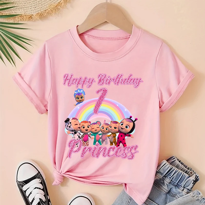 Crying Babies Baby party T Shirt Cartoon Birthday Clothes Girl Tees Shirt Clothes pink Kawaii Summer Tees Tops Baby Clothing