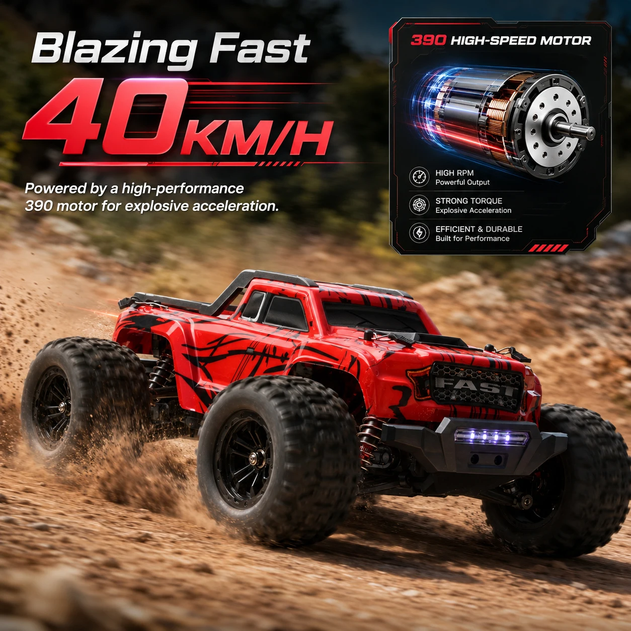 4WD RC Monster Truck, 40 km/h 2.4G Hochgeschwindigkeits-Offroad-Buggy mit coolem RGB-Unterbodenlicht, All-Terrain-Fernsteuerungs-RC-Spielzeug, DIY-Aufkleber & anpassbarer Karosserie, perfektes Geburtstagsgeschenk für Kinder & RC-Hobbyisten.