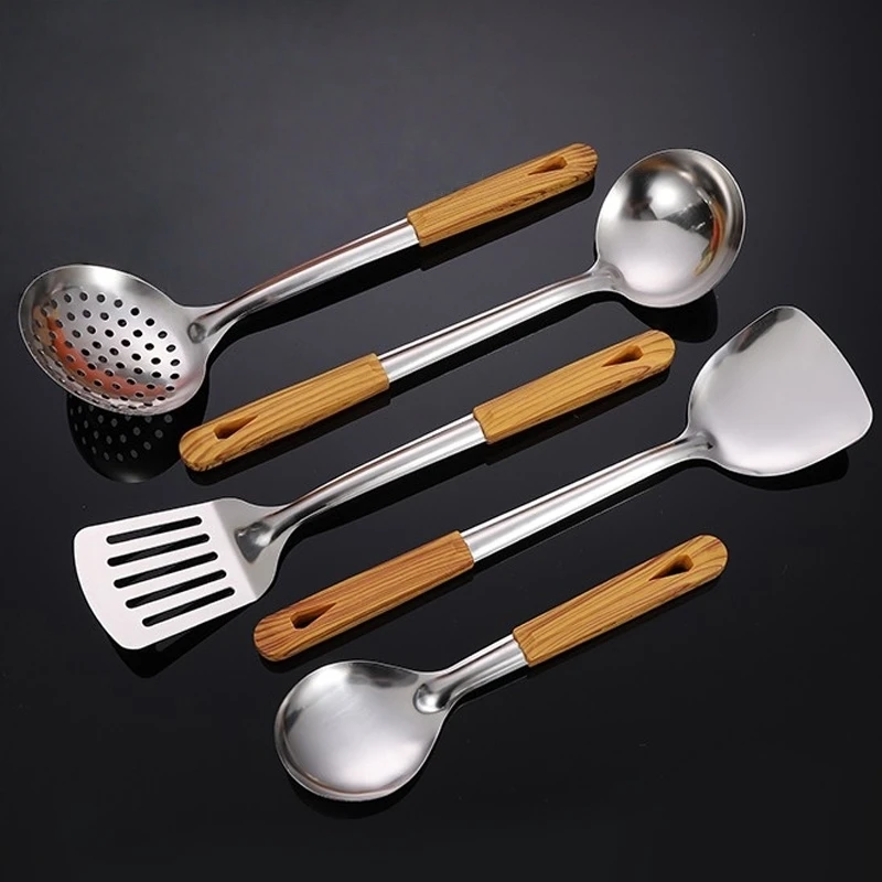 Spatule cuillère en acier inoxydable manche en bois pelle de cuisson louche ustensiles de cuisine cuisson outils de cuisine ustensiles de cuisine ustensiles de cuisine
