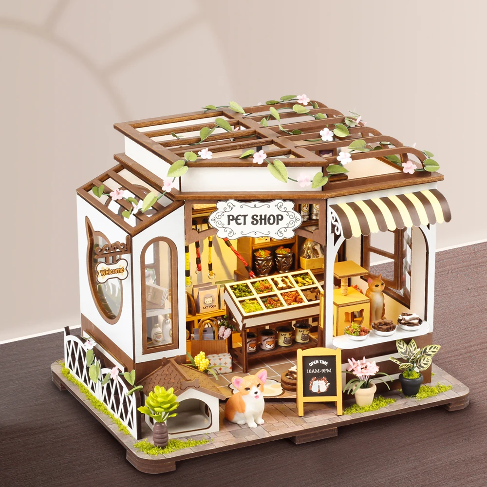 Bricolage maison de poupée kits de construction miniatures modèle petite maison Kit maison avec meubles LED boîtier meubles maison de poupée jouets cadeaux d