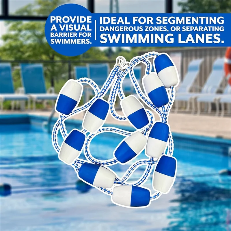 【Offre à durée limitée】 Flotteurs de corde de piscine de 16 pieds pour diviser la piscine - Corde de sécurité de piscine avec flotteurs - Corde de séparation de piscine pour une extrémité profonde peu profonde