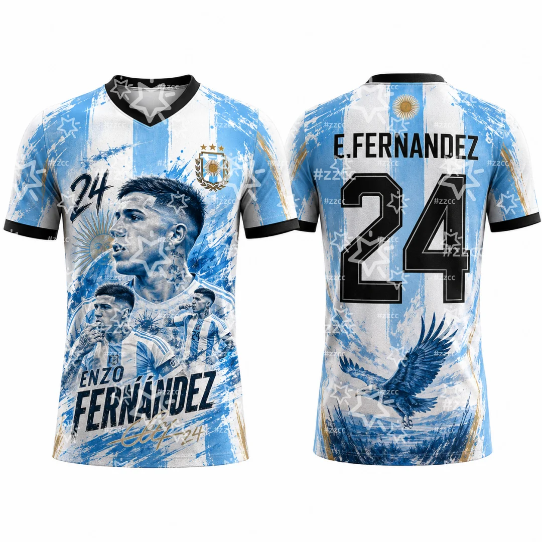 Maillot de football Argentine 2026 # Maillot de football respirant à manches courtes 8 Enzo Fernandez pour hommes, femmes et enfants, uniforme de supporter domicile/extérieur