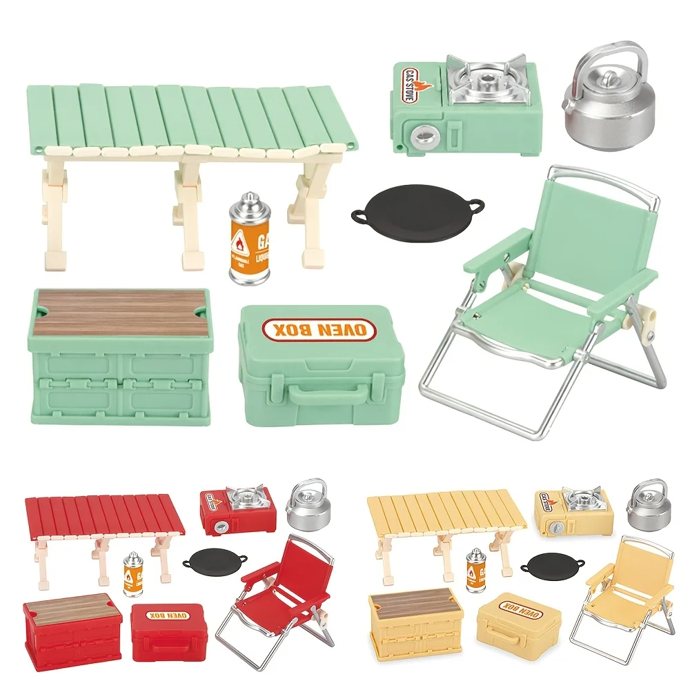 Ensemble de pique-nique miniature réaliste 8 pièces, meubles miniatures pour maison de poupée, meubles de maison de poupée portables et pliables, jeu créatif