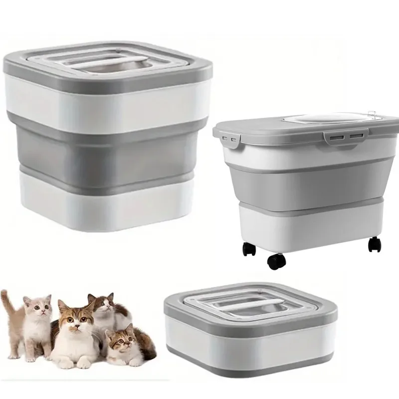 Récipient de stockage de nourriture récipient de nourriture pliable pour chien avec couvercle d'étanchéité, adapté aux aliments secs pour chiens, chats autres aliments pour animaux de compagnie