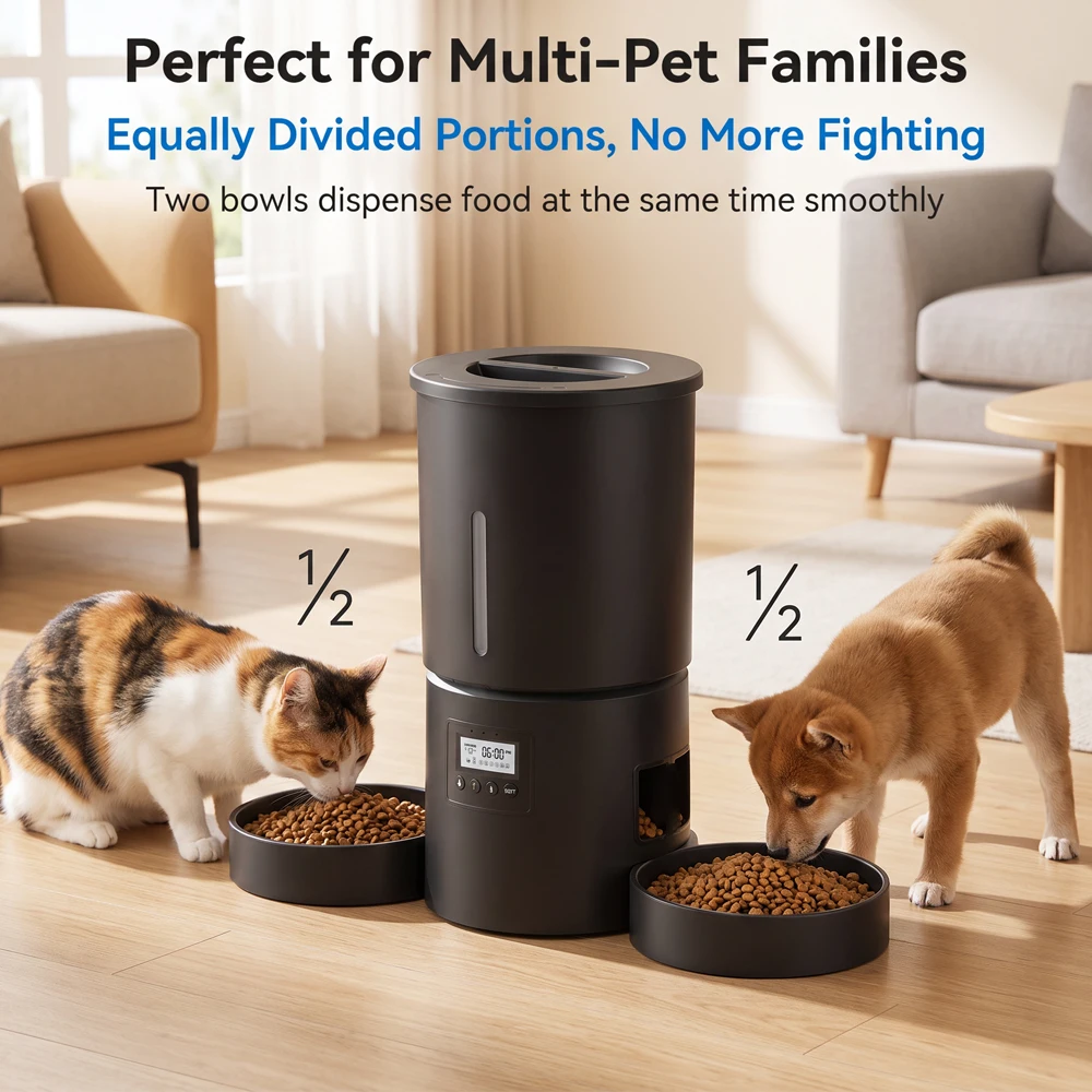 Distributeur automatique de nourriture pour animaux de compagnie 4,2L avec double bol intelligent, distributeur de nourriture pour chats, machine à nourriture pour chiens avec dosage quantitatif