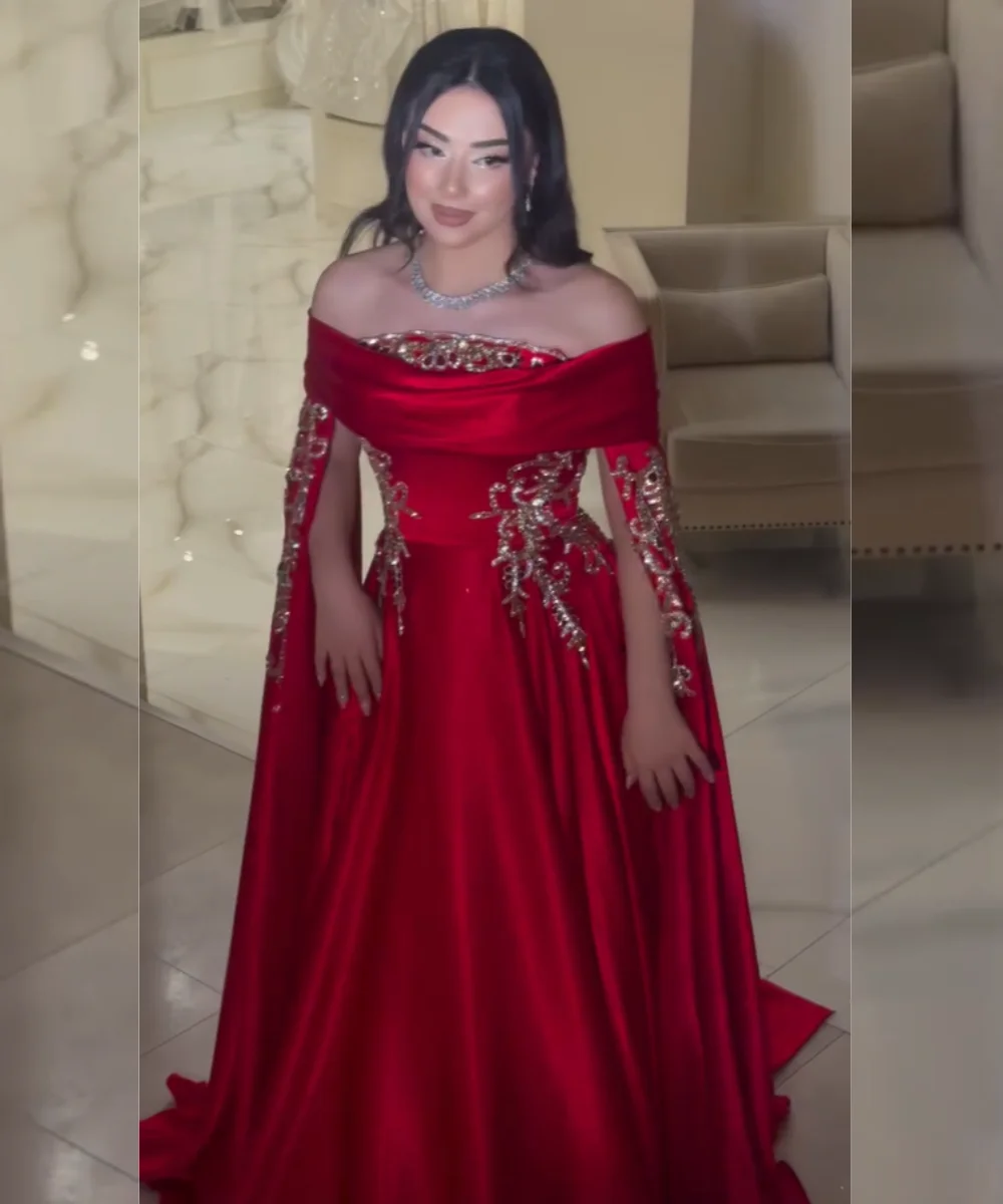 Customized High Quality Charmeuse Pleat Sequined Pattern A-line Off-the-shoulder Long Bespoke Occasion Party Dresses Simple