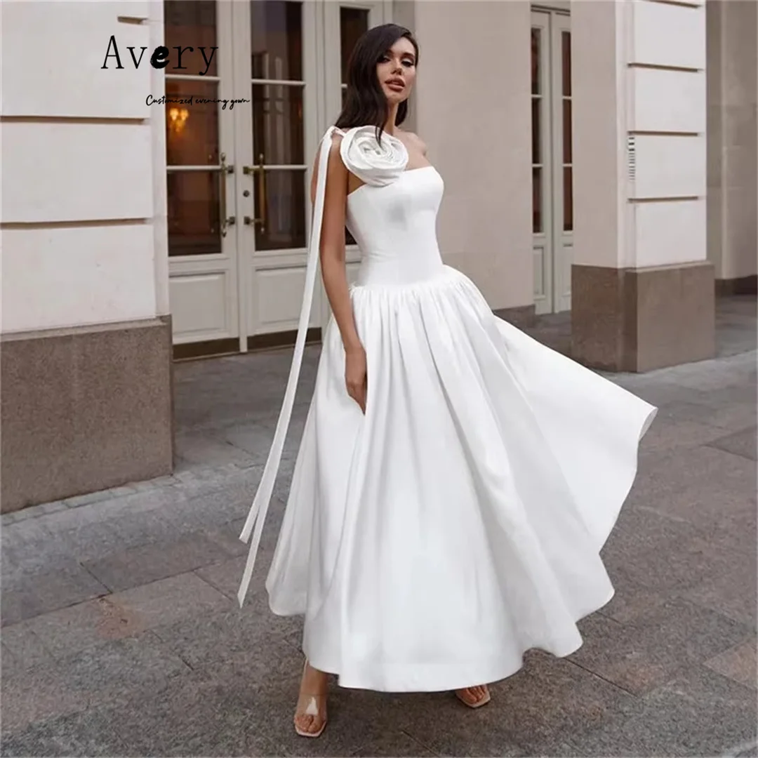 Avery Custom White Flower A Line Off the Shoulder Elegant Evening Dresses for Woman Luxury Dress Evening 2025 Ball Gown Dress