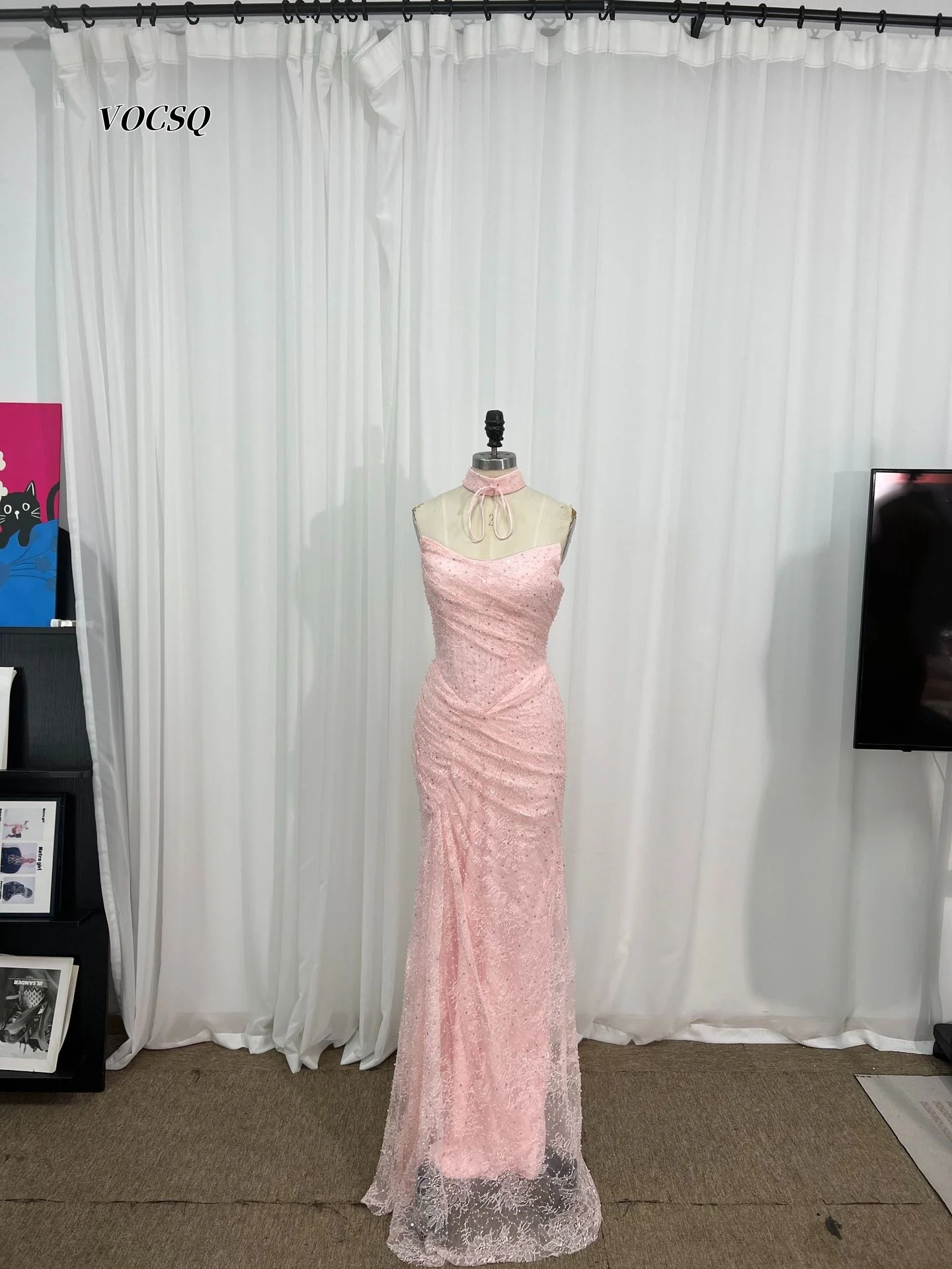 Prom Dress Pink Lace Sequin Off Shoulder Long Sleeve Mermaid Formal Gown For Senior Graduation Party Women Customized